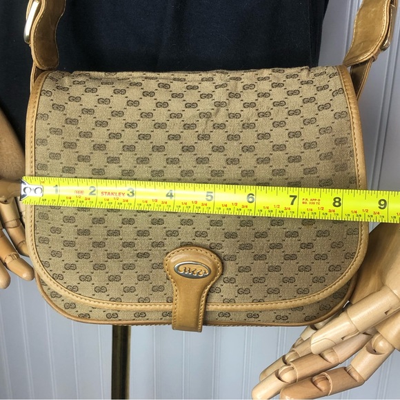 GUCCI GG Monogram Leather Canvas Single Flap Saddle Crossbody Shoulder Bag 21cm - Picture 11 of 17